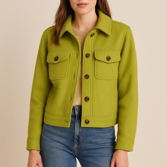 Joie Womens Olive Green Wool Blend Button Front Jacket Shacket Medium - Picture 1 of 7